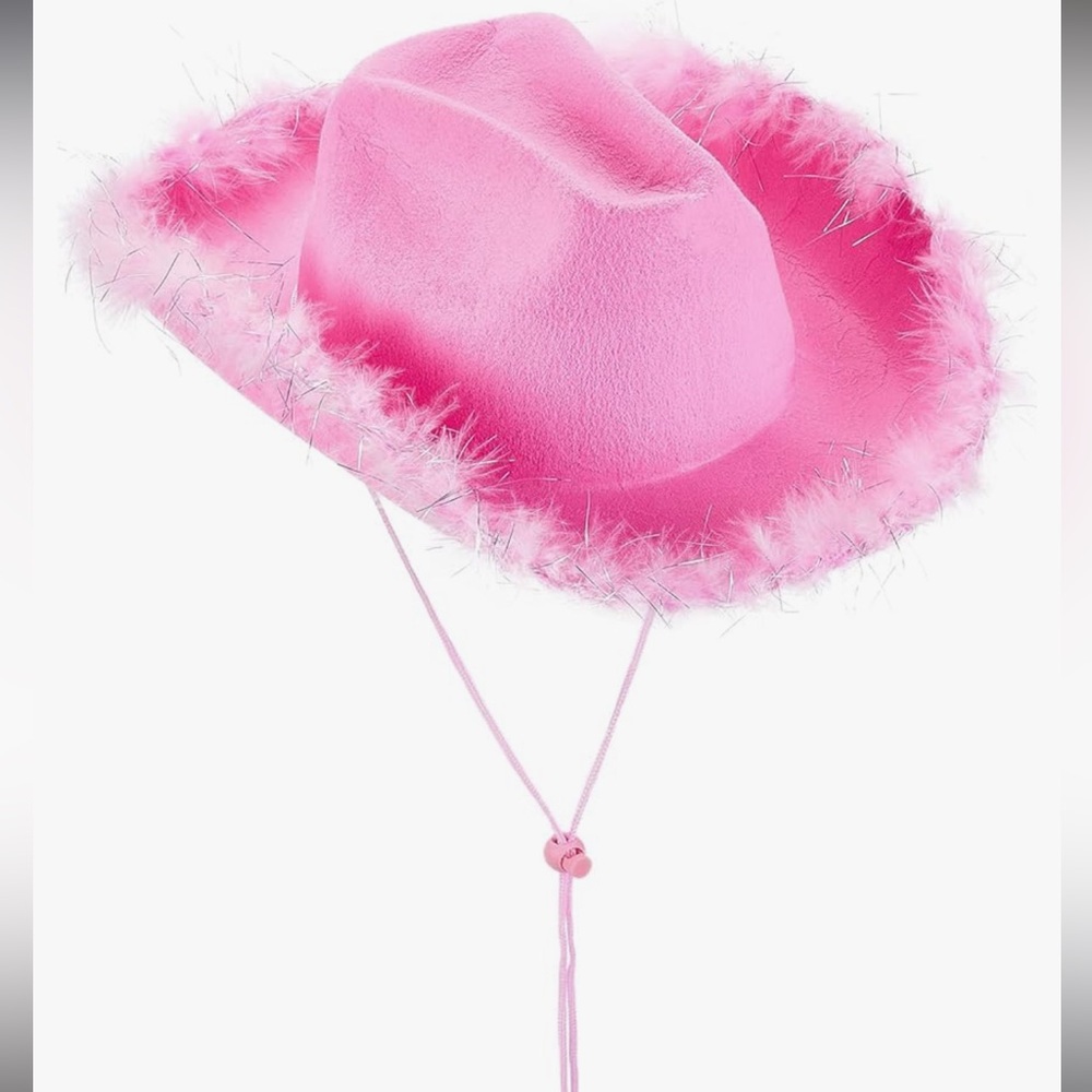 Pink Cowboy Hat with Feather Trim - Picture 1 of 4